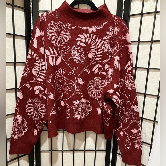 Kate & Sam Red FLORAL PULLOVER MOCK NECK WOMENS SWEATER SIZE XL - Picture 8 of 11